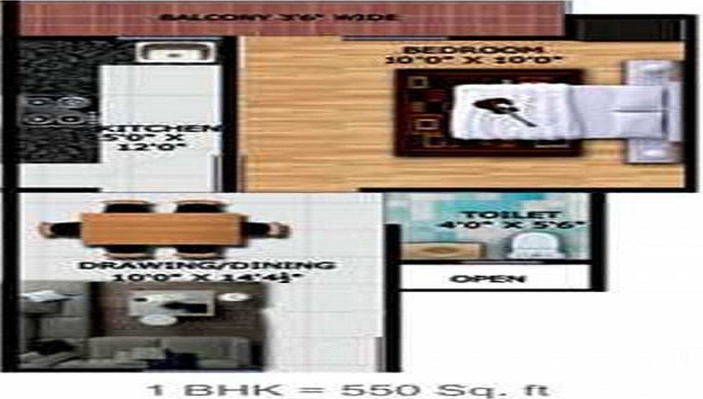 1bhk 550 sqft
