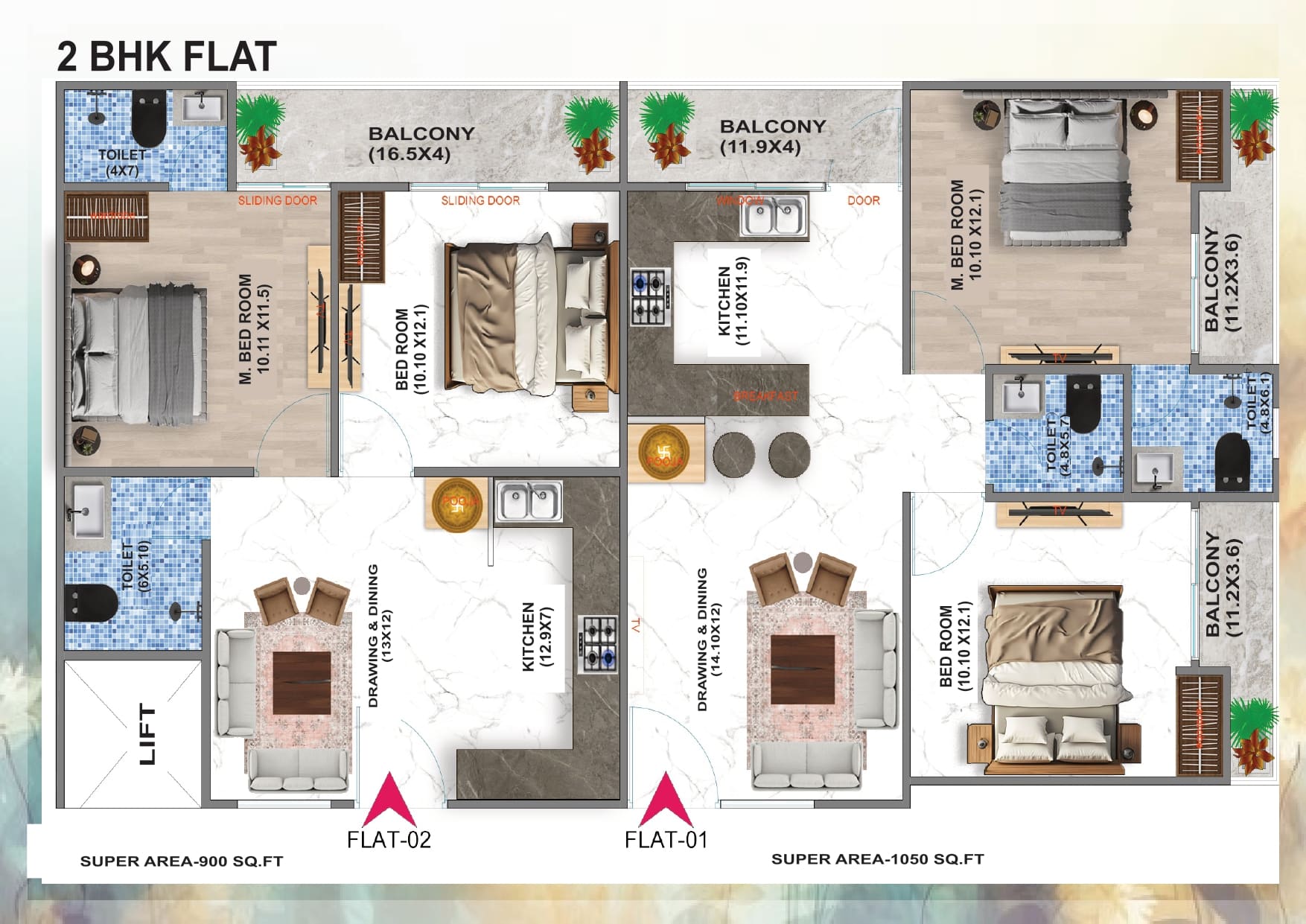 2 bhk 1050 sqft
